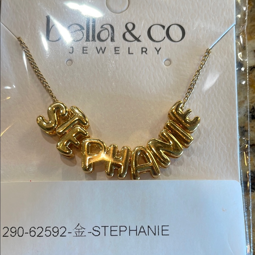 Bella & Company Gold Tone Bubble Name Necklace STEPHANIE